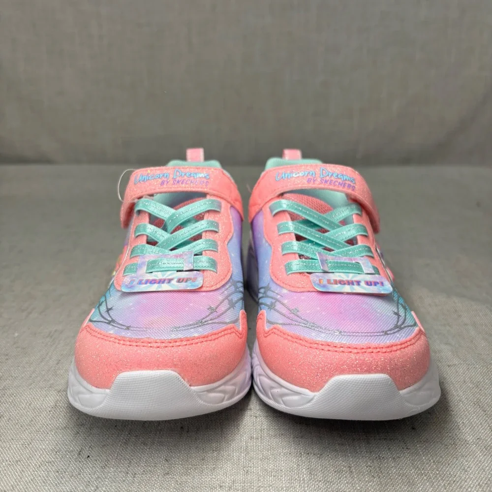 Skechers Kids S-Lights Shoes Unicorn Dreams Pink White Light Up Sneakers Size 2. - Picture 4 of 11